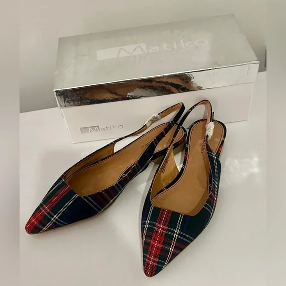 Matiko Multicolor Plaid Slingback Flats - Picture 2 of 8